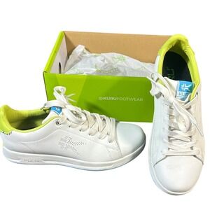 KURU Roam Sneakers Womens 7 White Pale Lime Leather Low Top Comfort Shoes
